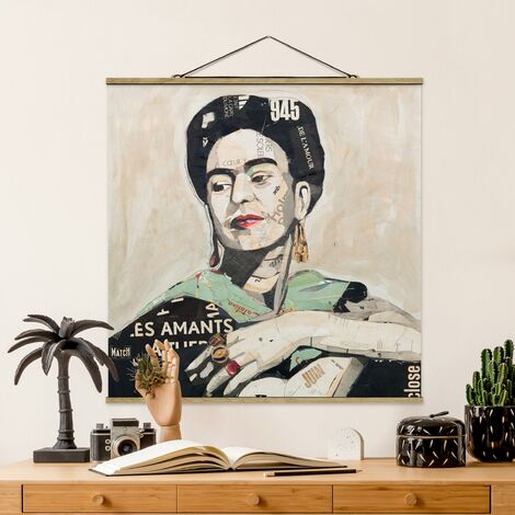 Tableau En Tissu Avec Baguettes De Suspension Frida Kahlo Collage