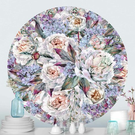 Papier Peint Rond Autocollant Watercolor Lilac Peony Bouquet Cm