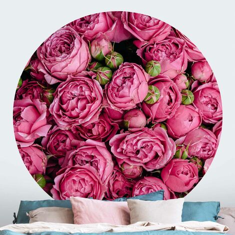 Papier peint rond autocollant Pink Peonies Ø 50cm