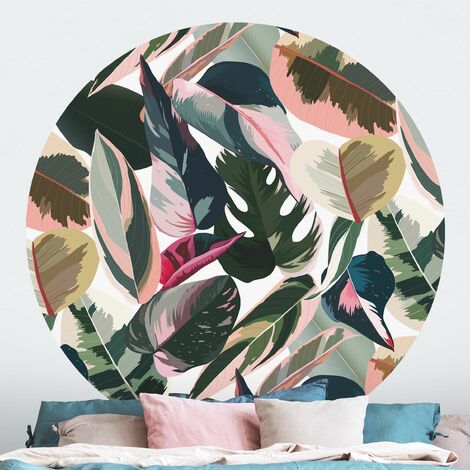 Papier peint rond autocollant Pink Tropical Pattern XXL Ø 50cm