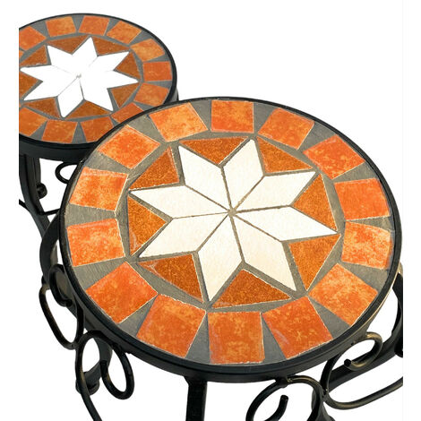 DanDiBo Tabouret à fleurs Mosaïque Rond Set de 3 pièces 20 27 37 cm