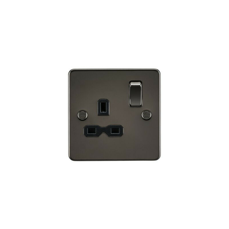 Knightsbridge Flat Plate A G Dp Switched Socket Gunmetal With