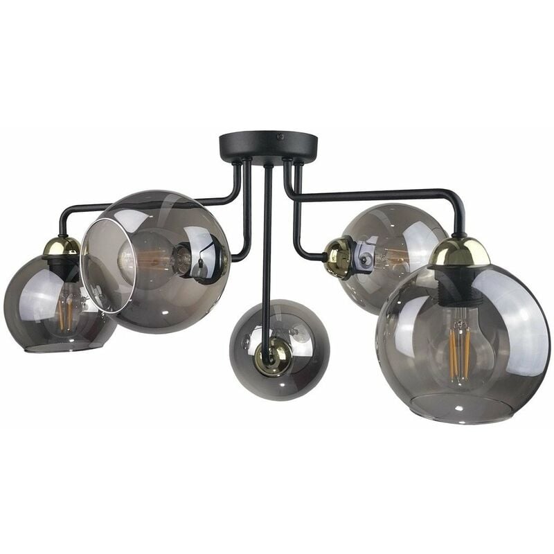 Keter Cosmo Multi Arm Semi Flush Ceiling Light Black Gold Cm X E