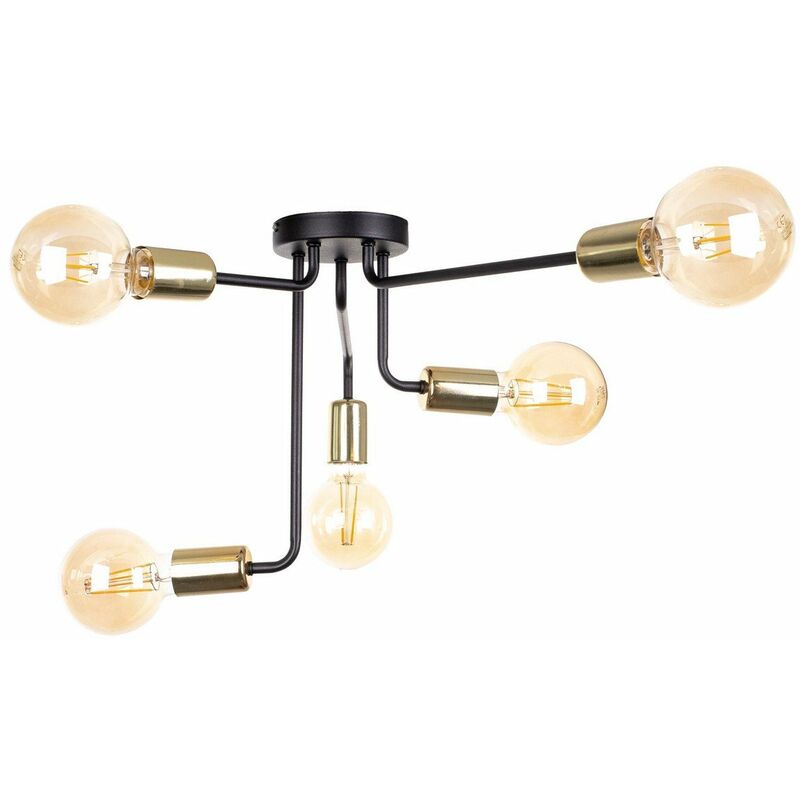 Keter Nixon Multi Arm Semi Flush Ceiling Light Black Gold 50cm 5x E27