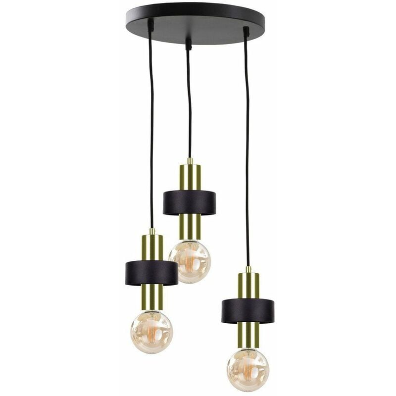 Keter Unica Cluster Pendant Ceiling Light Black Gold 35cm 3x E27