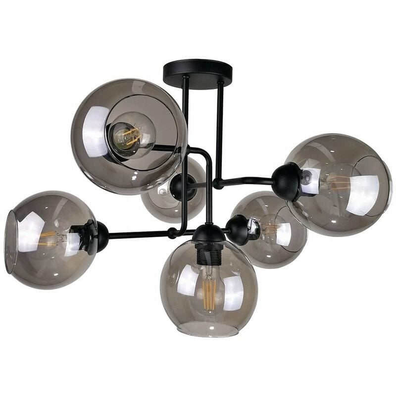 Keter Cosmo Multi Arm Semi Flush Ceiling Light Black 55cm 6x E27