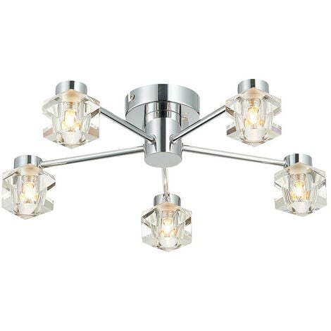 Spring Contemporary Multi Arm Semi Flush Ceiling 5 Light Chrome Crystal