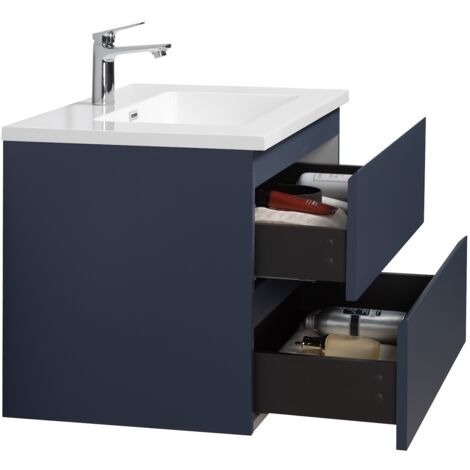 Badezimmer Badmöbel Set Angela 80cm Matt Blau Unterschrank Schrank