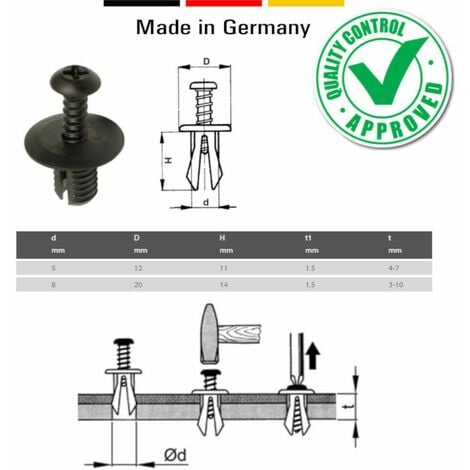 10x rivet à frapper visser Ø5 x 4 7mm expansion plastique clip fixation