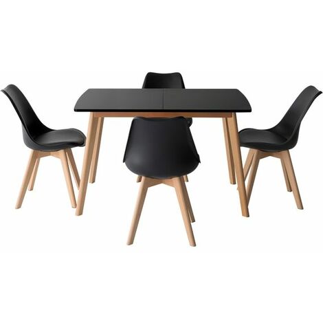 Conjunto De Mesa Extensible HELGA 120 160cm Y 4 Sillas NORA Negro