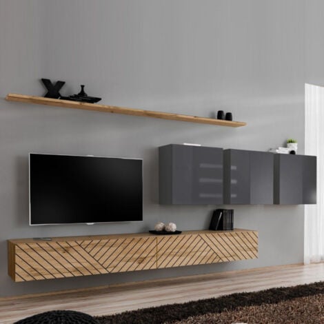 Ensemble Meuble TV Switch Lamel VII 340cm Naturel Gris