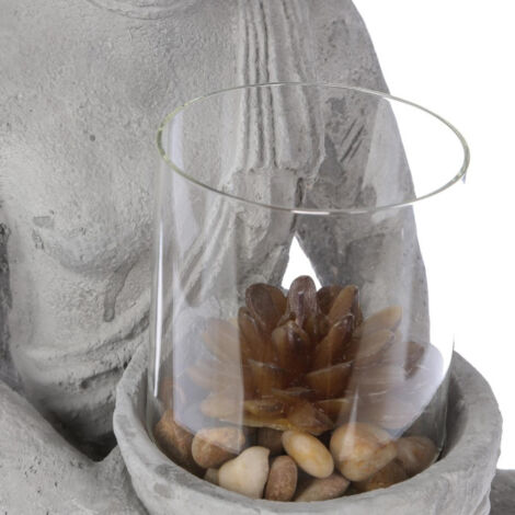 Photophore En Ciment Bouddha Assis 40cm Gris