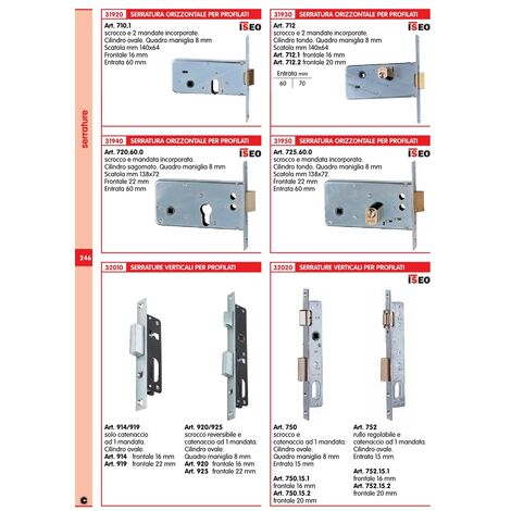 ISEO ART 725 60 0 SERRATURA X PROFILO 22 CON CILINDRO