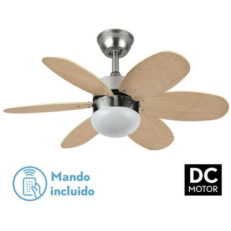 Dc Alves Ventilateur 2xe27 Nickel 6 Pales Rev Hêtre argent 41x85d avec