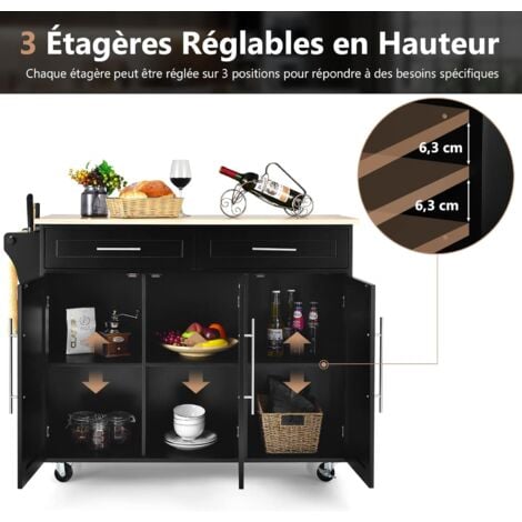 Goplus Desserte Lot De Cuisine Roulettes En Bois Avec Placards