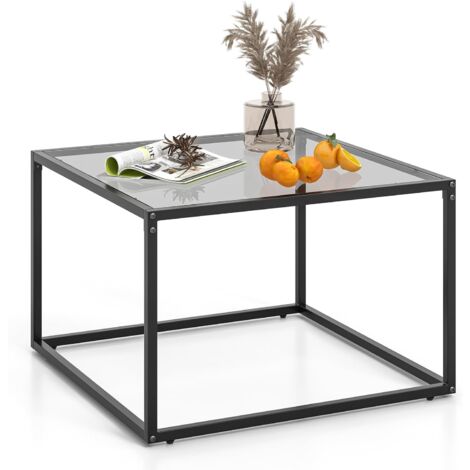 Goplus Table Basse Carr E X X Cm En Verre Tremp Cadre En M Tal