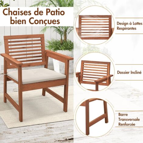 Goplus Lot De Chaises De Jardin En Bois Massif Avec Coussins Si Ge