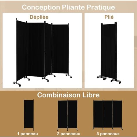 GOPLUS Paravent Séparation Pliant avec Roulettes Cadre en Métal Idéal