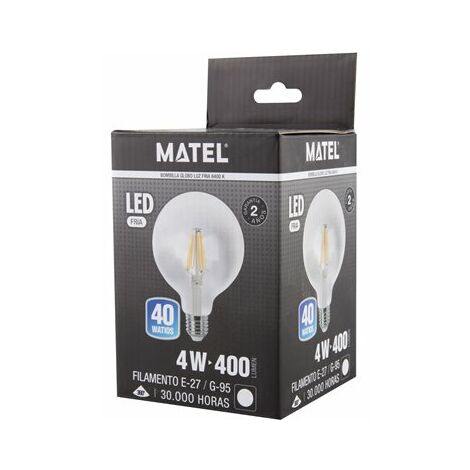 Globe LED Filament Matel Glühbirne E27 G95 4W kalt klar