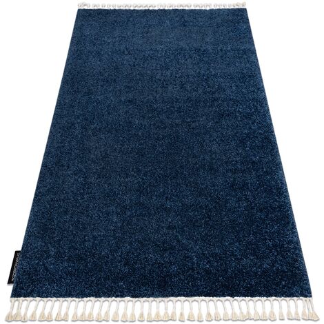 Alfombra Berber Azul Oscuro Franjas Bereber Marroqu Shaggy Blue