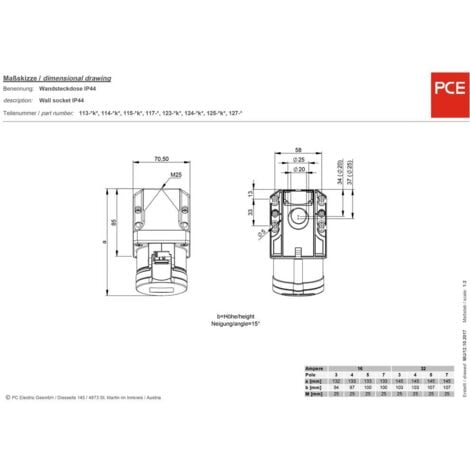 Prise murale femelle CEE 16 A 7 pôles PCE 117 6v 400 V rouge gris 1 pc s