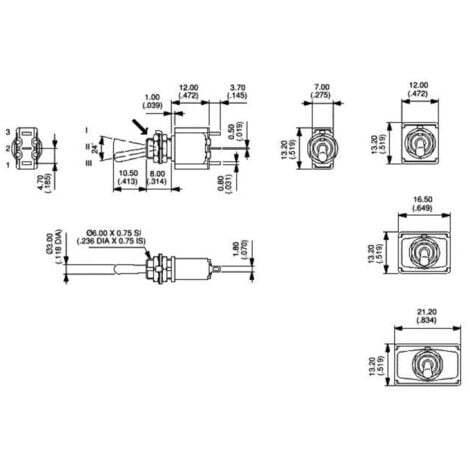 Interrupteur à levier 2 x On Off On APEM 5547A 250 V AC 3 A