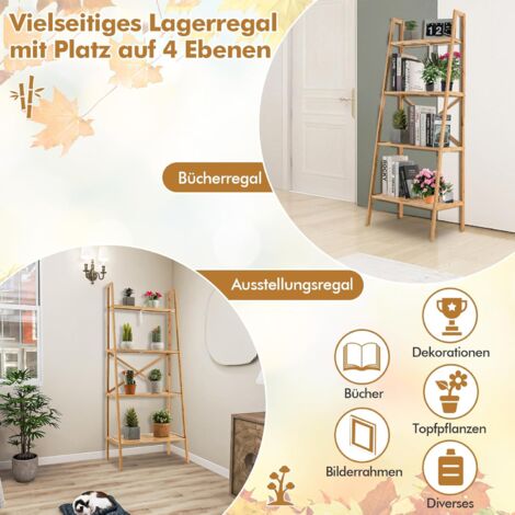 Goplus Bambus Leiterregal Standregal Mit Ebenen B Cherregal