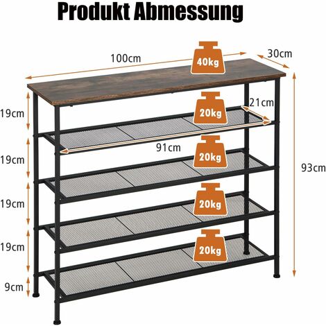 GOPLUS Schuhregal 5 stufiger Schuhständer mit 4 Metallgitterregalen