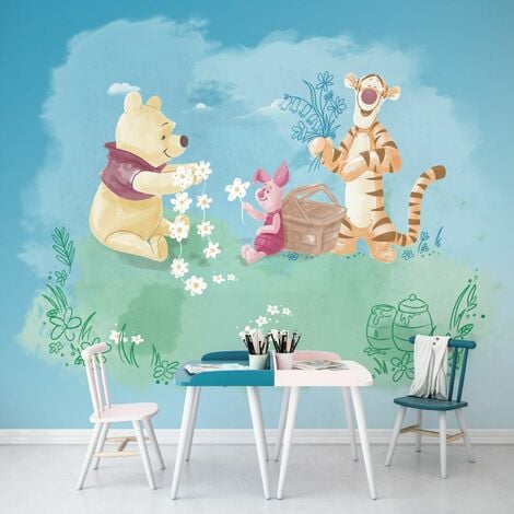 Papier Peint Panoramique Winnie L Ourson Bleu Et Vert Disney