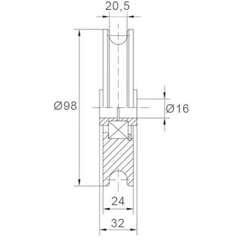 Roue gorge U sur roulement pour portail 20mm Ø100mm acier