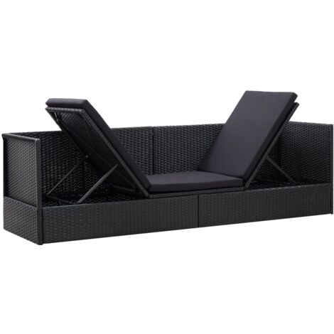 Gartensofa Mit Auflage Und Kissen Poly Rattan Schwarz