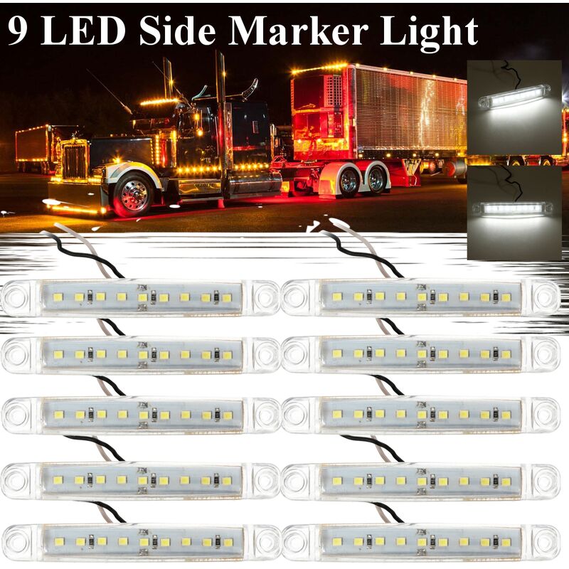 10PCS 9 LED Luce Di Ingombro Laterale Bianca Per Auto Camion Rimorchi