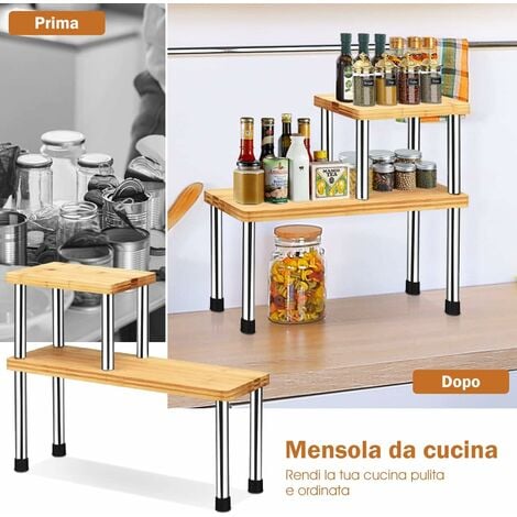 Goplus Scaffale Con 2 Ripiani Mensola Quadrata Da Cucina Scaffale