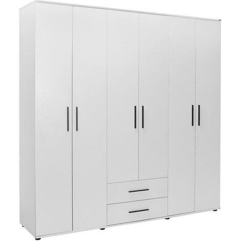 FWStyle Matt White 6 Door Tall Combination Wardrobe With 2 Drawers 8