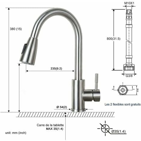 Groofoo Robinet Cuisine Mitigeur Vier En Acier Inoxydable Deux