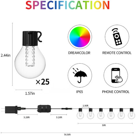 Groofoo Guirlande Lumineuse Ext Rieure M Guirlande Guinguette Led G