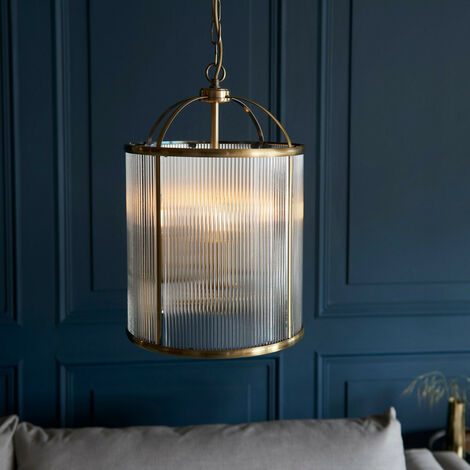 Endon Lambeth Ribbed Glass Lampadario A Soffitto A Luci In Ottone