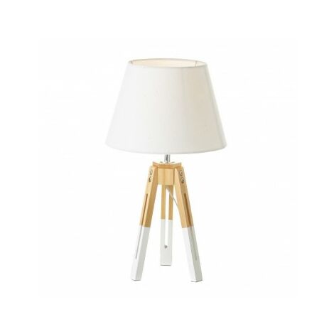 Lampe Poser Tr Pied En Bois Bicolore Et Abat Jour Blanc