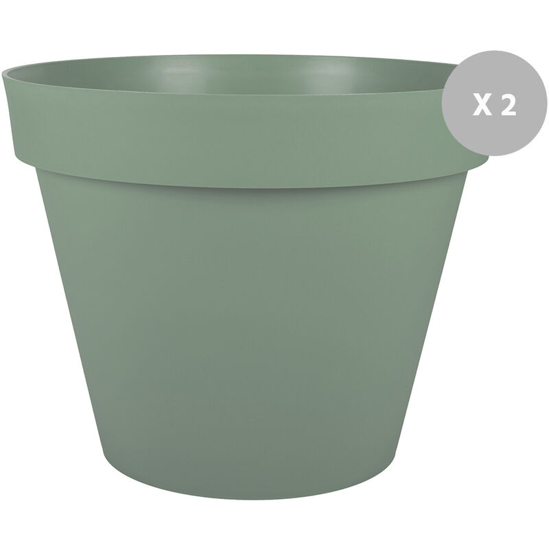 Lot De Pots De Fleurs Ronds En Plastique Eda Toscane Vert Laurier