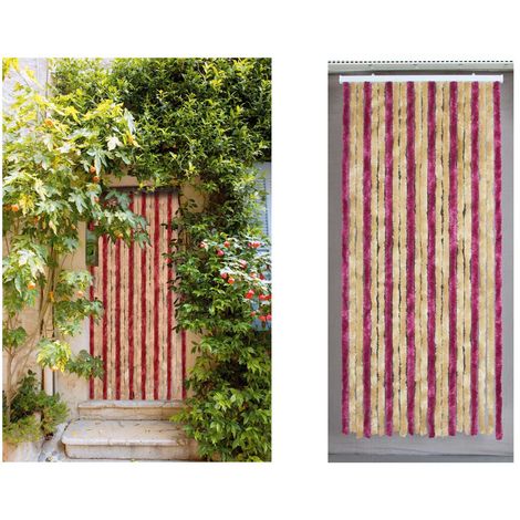 Rideau De Porte Chenille Florence Vanille Griotte 90 X 220 Cm