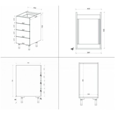 Base Cassettiera Cucina 40x60x84 Cm In Legno Bianco Alaska Con Quattro