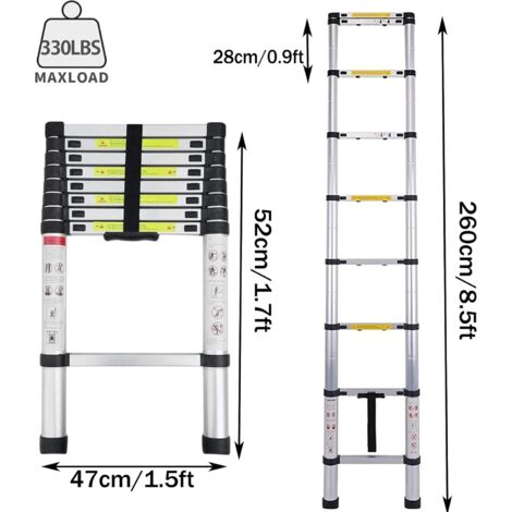 2 6m 8 5FT échelle télescopique loft aluminium pour maison grenier9