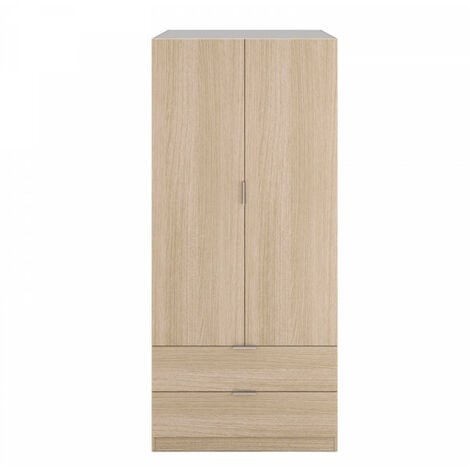 Armoire 2 portes battantes 2 tiroirs Chêne KAMUSI L 81 x l 52 x H