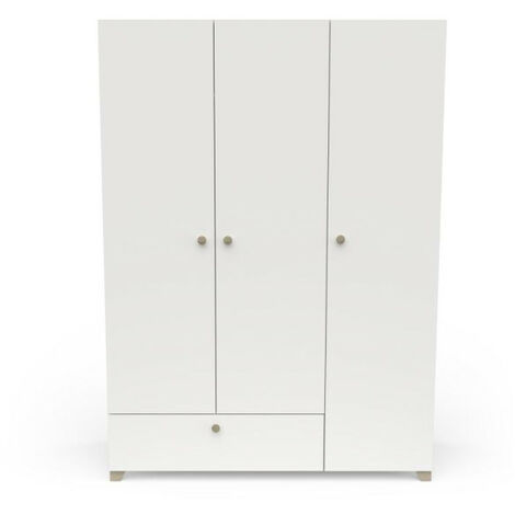 Armoire penderie lingère 3 portes battantes 1 tiroir Blanc Chêne