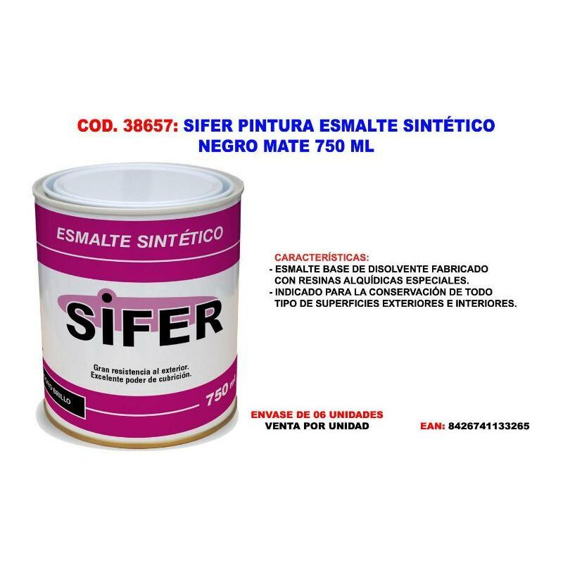 Sifer Sifer Pintura Esmalte Sintetico Negro Mate Ml Sifer Pintura