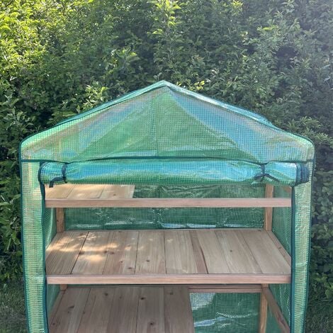 Extra Wide 4 Tier Wooden Mini Greenhouse With Reinforced Cover