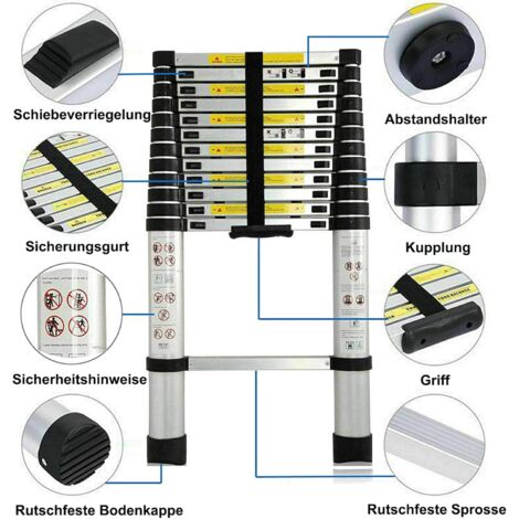 Ft Alu Teleskopleiter Aluminium Klappleiter Rutschfester Sicher