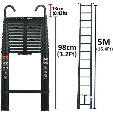 5M 16 5FT Teleskopleiter Mit Abnehmbarem Haken Aus Aluminium Schwerlast