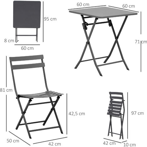 Salon de jardin bistro pliable table carrée dim 60L x 60l x 71H cm