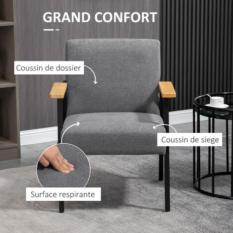 Fauteuil Lounge Style N O R Tro Structure Acier Noir Accoudoirs Bois